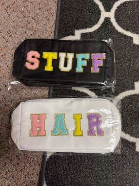 NWT set of 2 Hair & Stuff Cosmetic Bags - White and Black